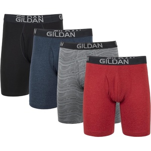image:imageGildan Mens Underwear Cotton Stretch Boxer Briefs MultipackBlkHeather NavyStripeHeather Red