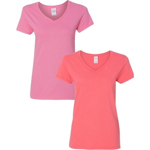 image:imageGildan Womens Heavy Cotton VNeck TShirt 2Pack1 Azalea  1 Coral Silk