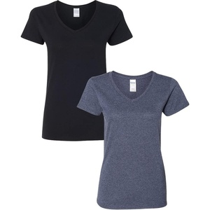 image:imageGildan Womens Heavy Cotton VNeck TShirt 2Pack1 Black  1 Heather Navy