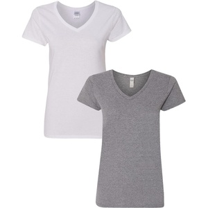 image:imageGildan Womens Heavy Cotton VNeck TShirt 2Pack1 White  1 Graphite Heather
